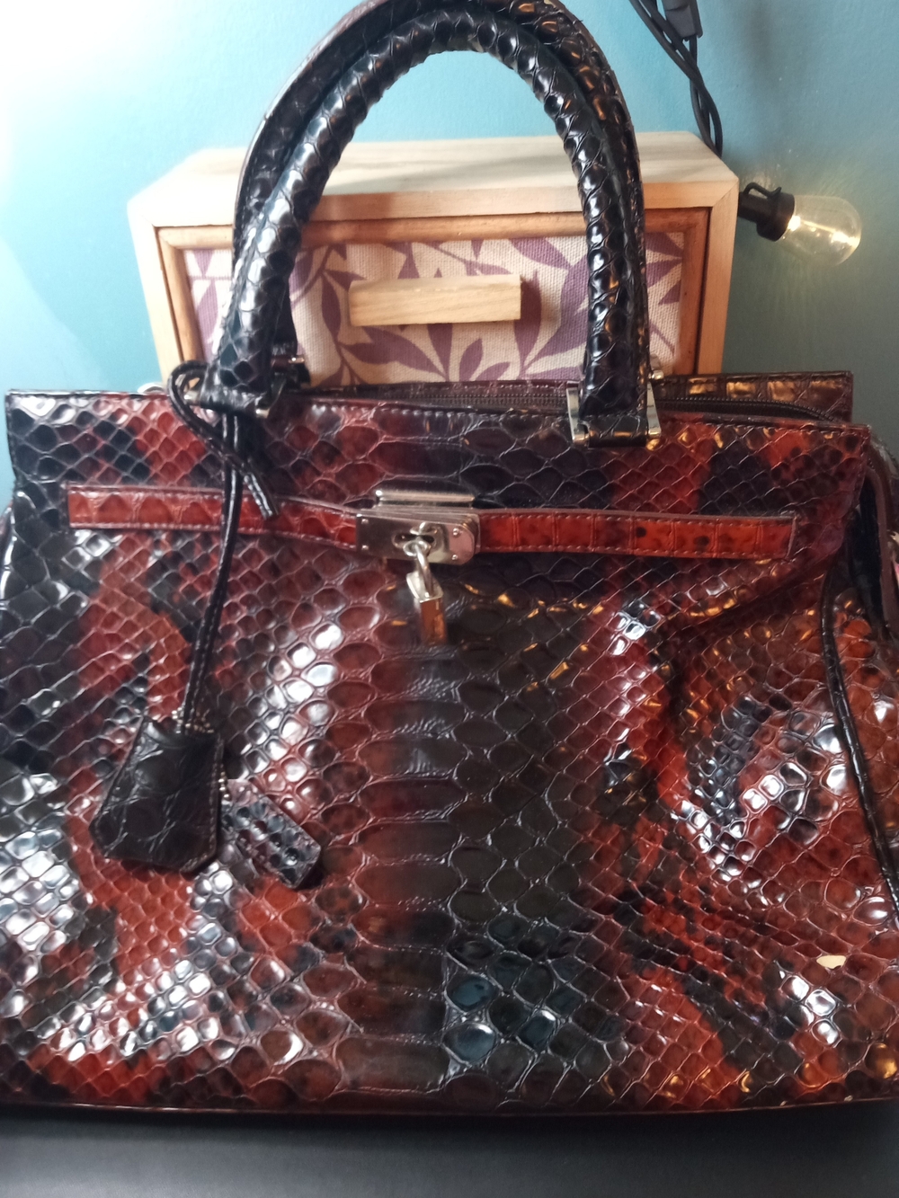 Danier Brown and Black Faux Snakeskin Satchel - Picture 2 of 7